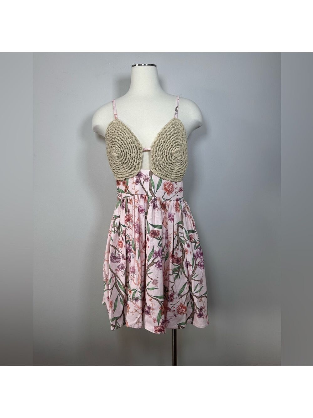 Bahia Maria Floral Cara Crochet Mini  Dress  Large